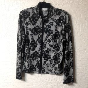 Black lace floral roses zip jacket Joseph Ribhoff LG/XL